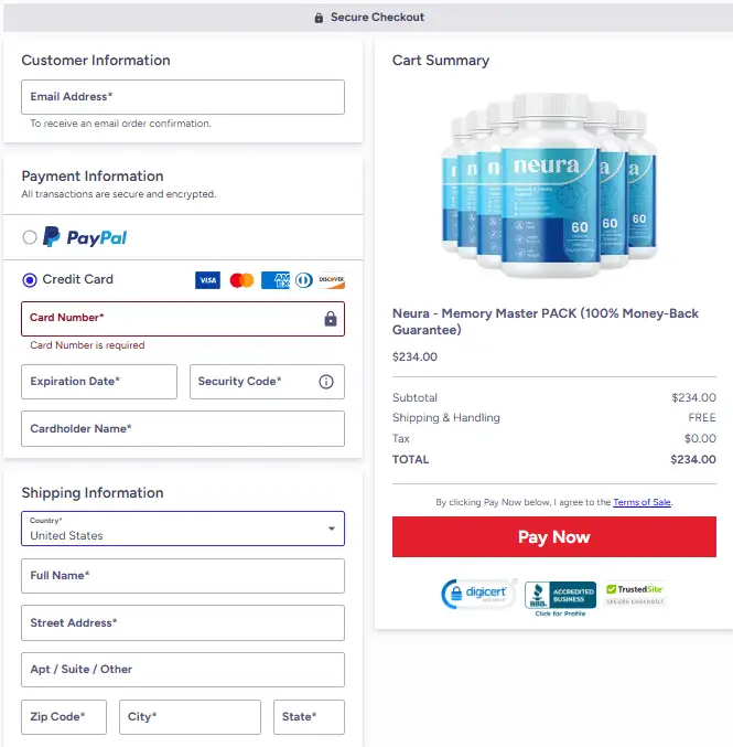 Neura Supplement Order Page